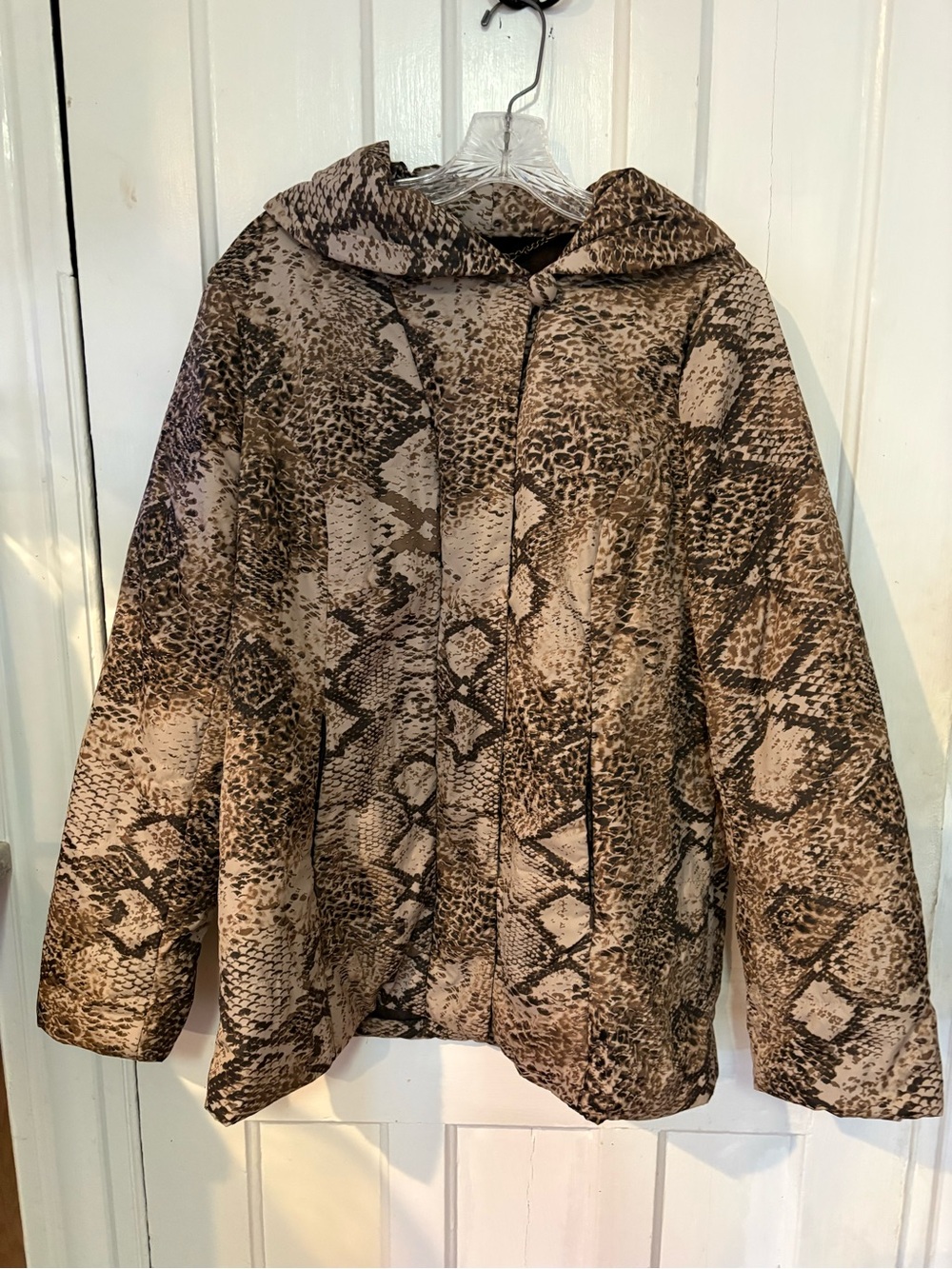 dennis basso Brown Snake-Print Puffer Jacket